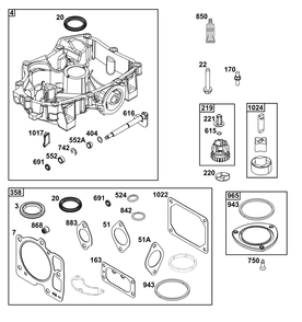 Crankcase Cover/Sump Group Diagram and Parts List for 49E877-0019-B5 400000 - 699999 Briggs and Stratton Engine